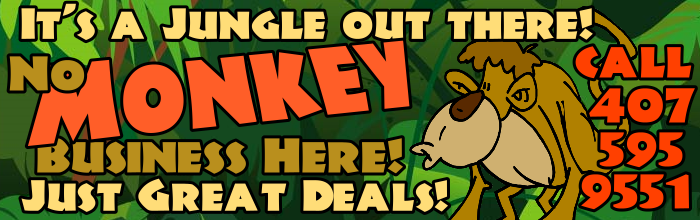 It’s a jungle out there! Great Deals are at Orlando Group Getaways! It’s a jungle out there! No monkey business here. Just great deals. Call Orlando Group Getaways at 407-595-9551.
